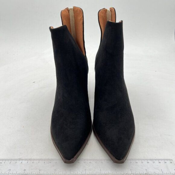 YDN Black Chic Stacked Chunky Mid High Heels Ankle Bootie Pointy Toe Pumps Shoes - Picture 3 of 8